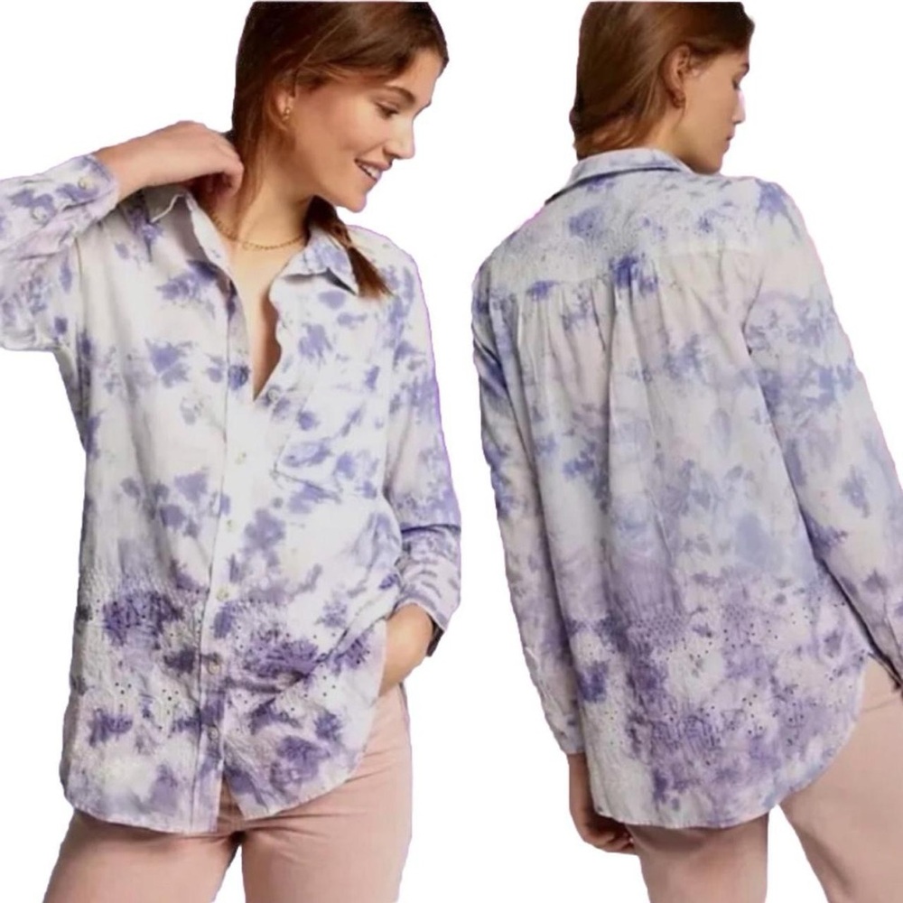 Anthro x Pilcro Embroidered Eyelet Top